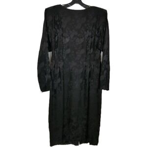 Vtg Argenti Women Pure Silk Midi Dress Sz  4 Black Floral Long Sleeve Classic